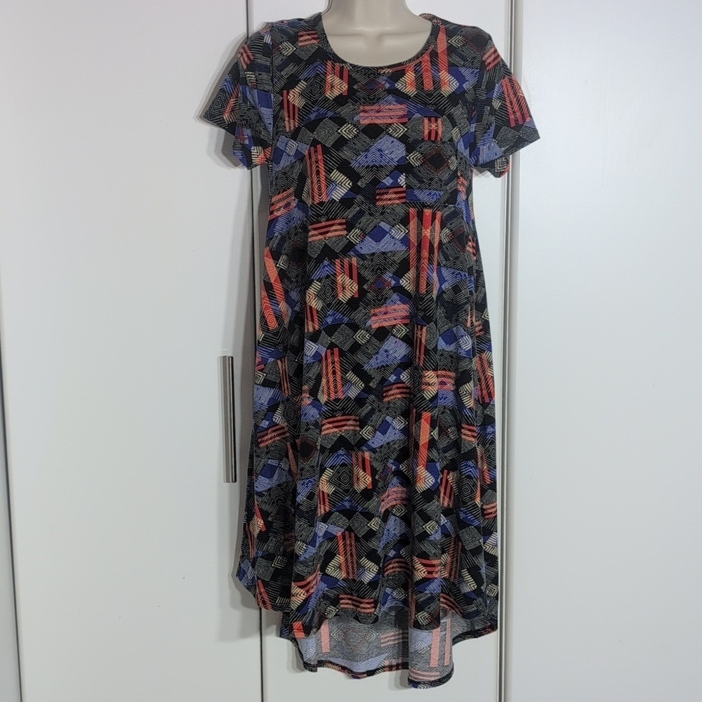 LuLaRoe Orange Blue A-Line Casual Dress